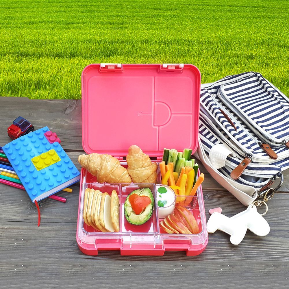 Eazy Kids - 4-6 Convertible Bento Lunch Box w Sandwich Cutter Set Flamingo Pink