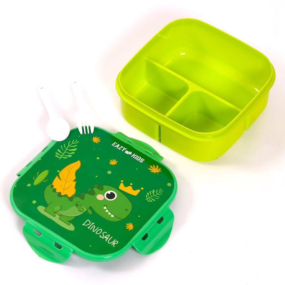 Eazy Kids Lunch Box and Water Bottle With Bag - Dino Green