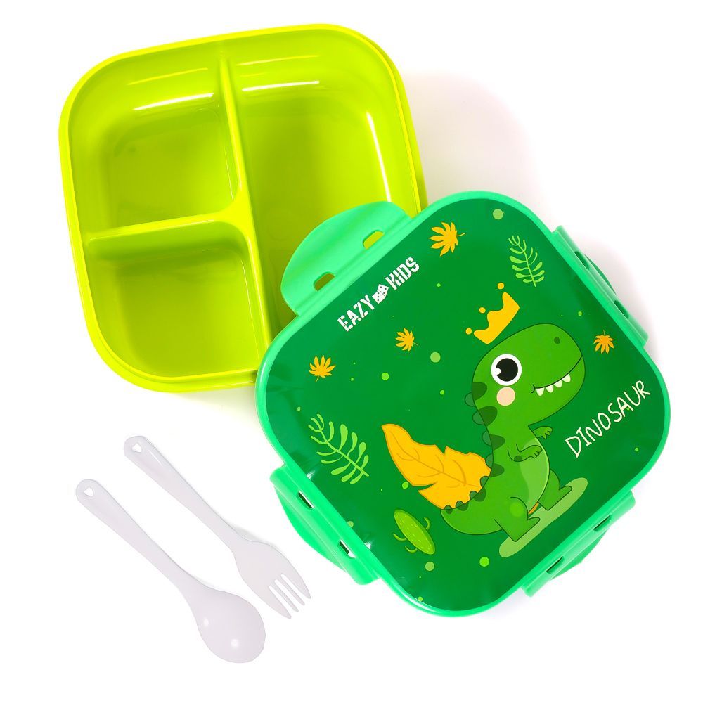 Eazy Kids Lunch Box and Water Bottle With Bag - Dino Green