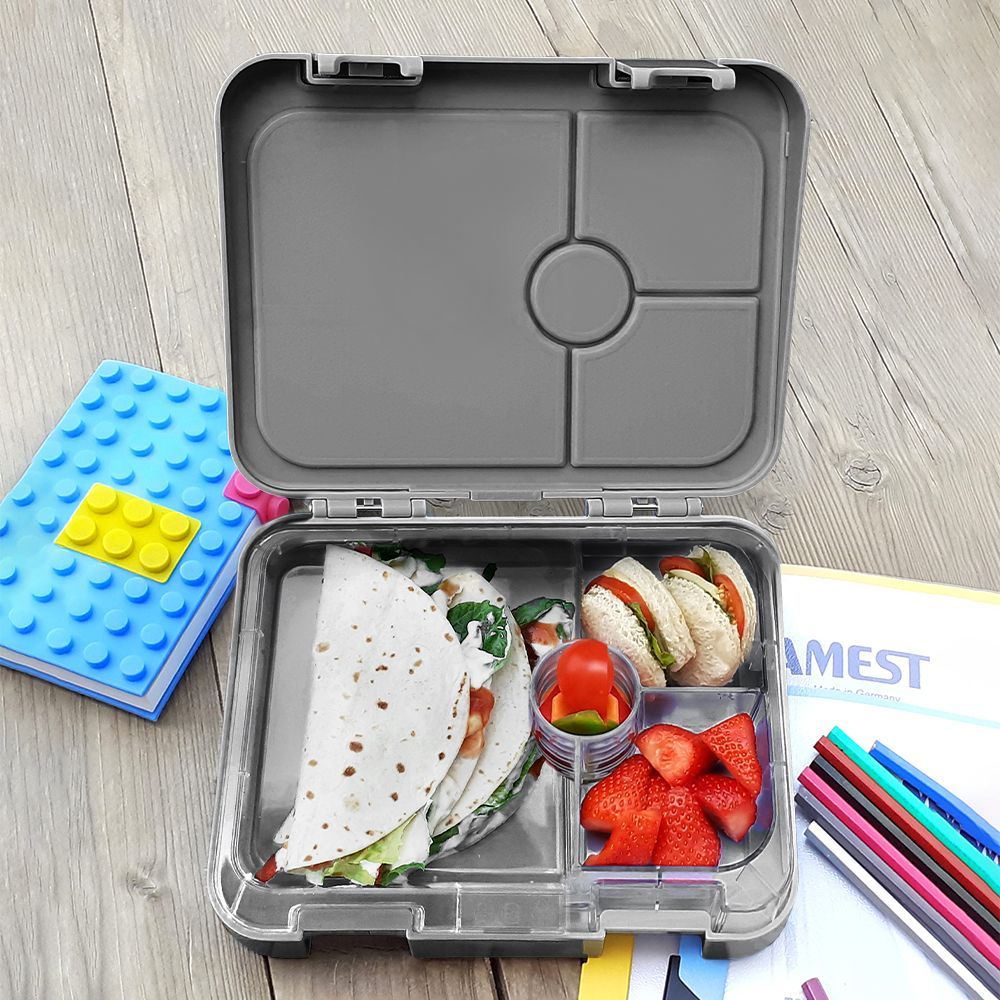 Eazy Kids 4 Compartment Bento Lunch Box w/ Sandwich Cutter Set-Love Saudi Grey