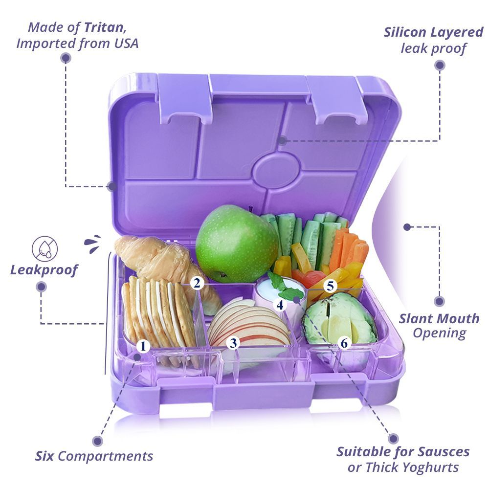 Eazy Kids 6 Compartment Bento Lunch Box w/ sandwich cutter- Unicorn Purple