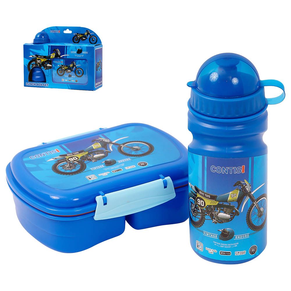 Eazy Kids - Bike Print Lunch Box w/ Bottle - Blue