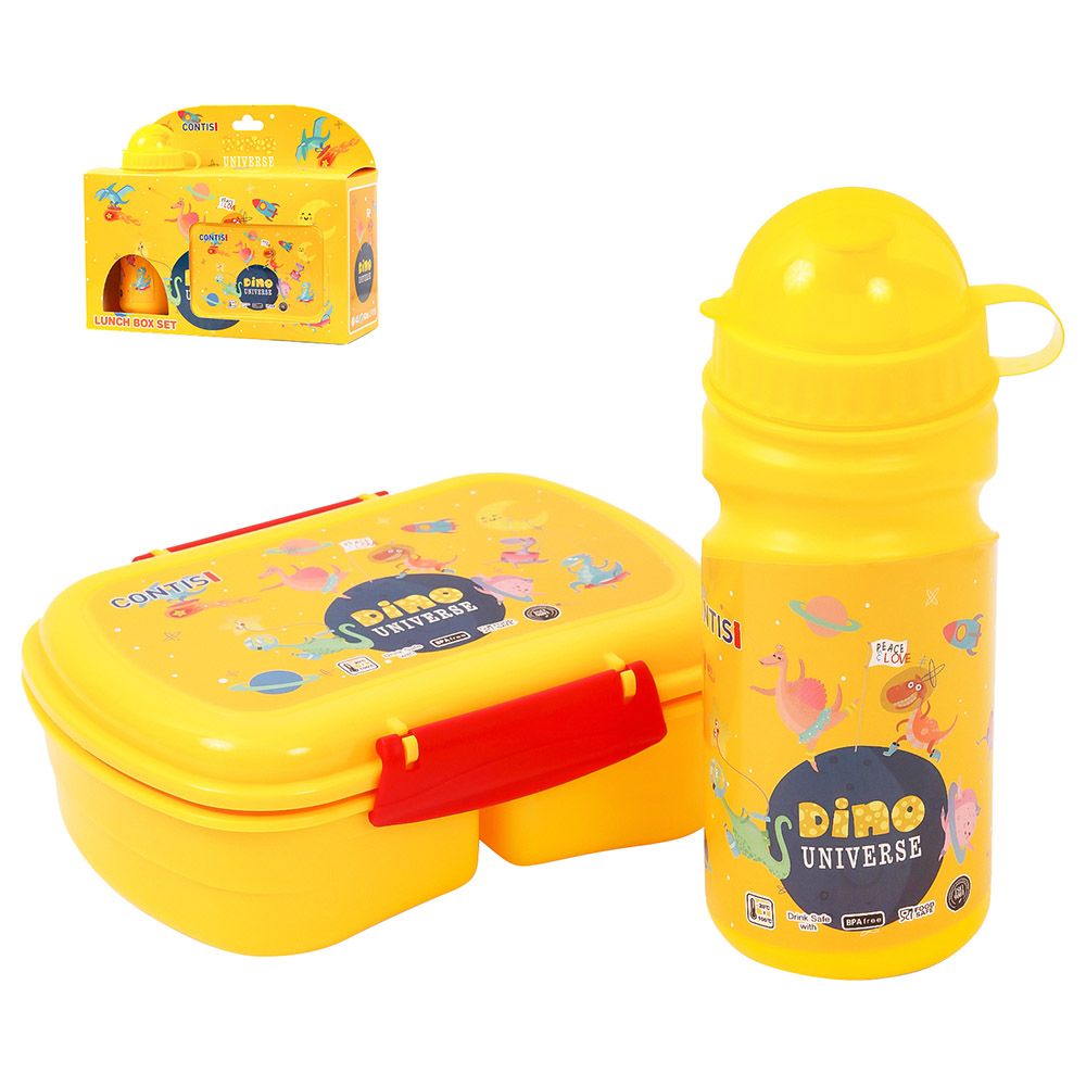 Eazy Kids - Dino Print Lunch Box w/ Bottle - Yellow