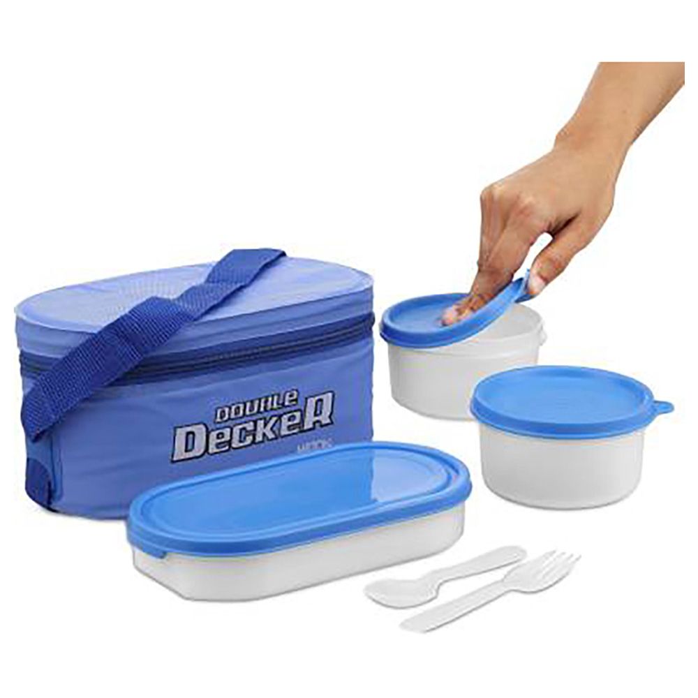 Milton - Plastic Double Decker Lunch Box w/ Lunch Bag - Blue