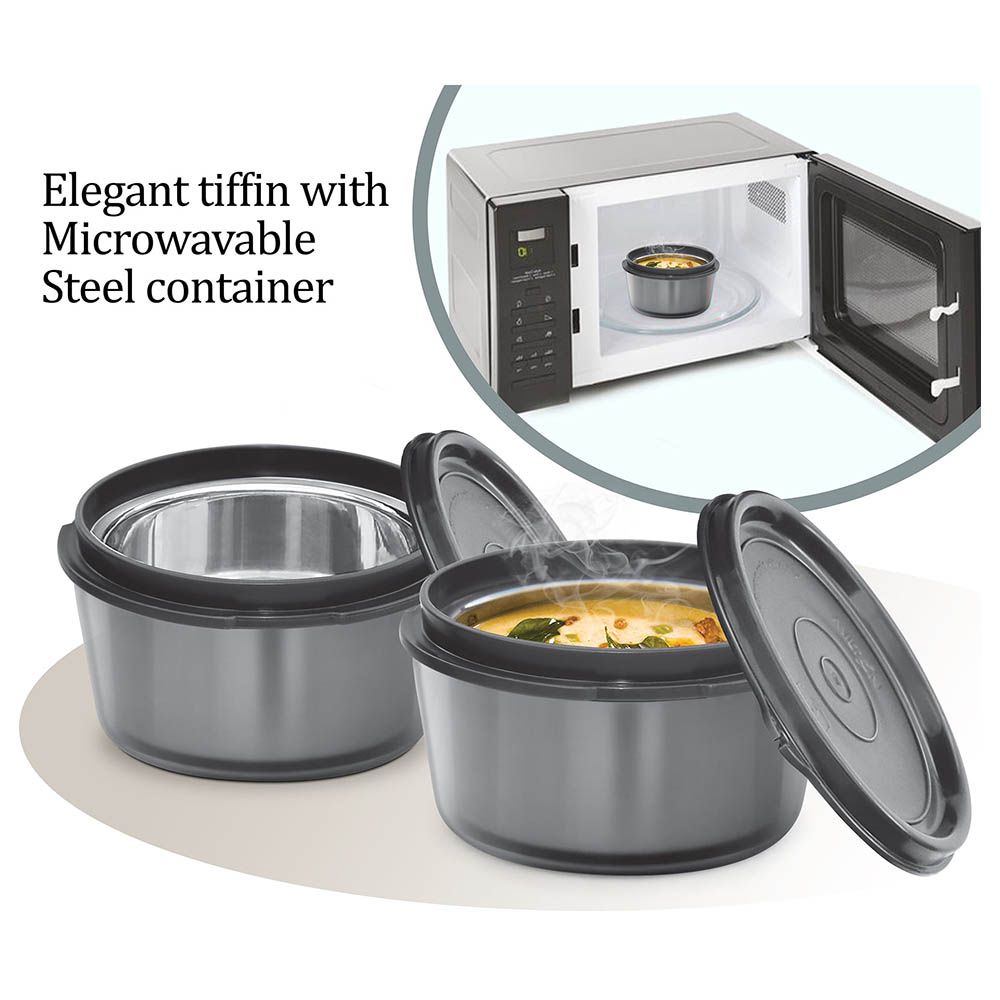 Milton - Stainless Steel Insulated Tiffin Set - 640ml - Black