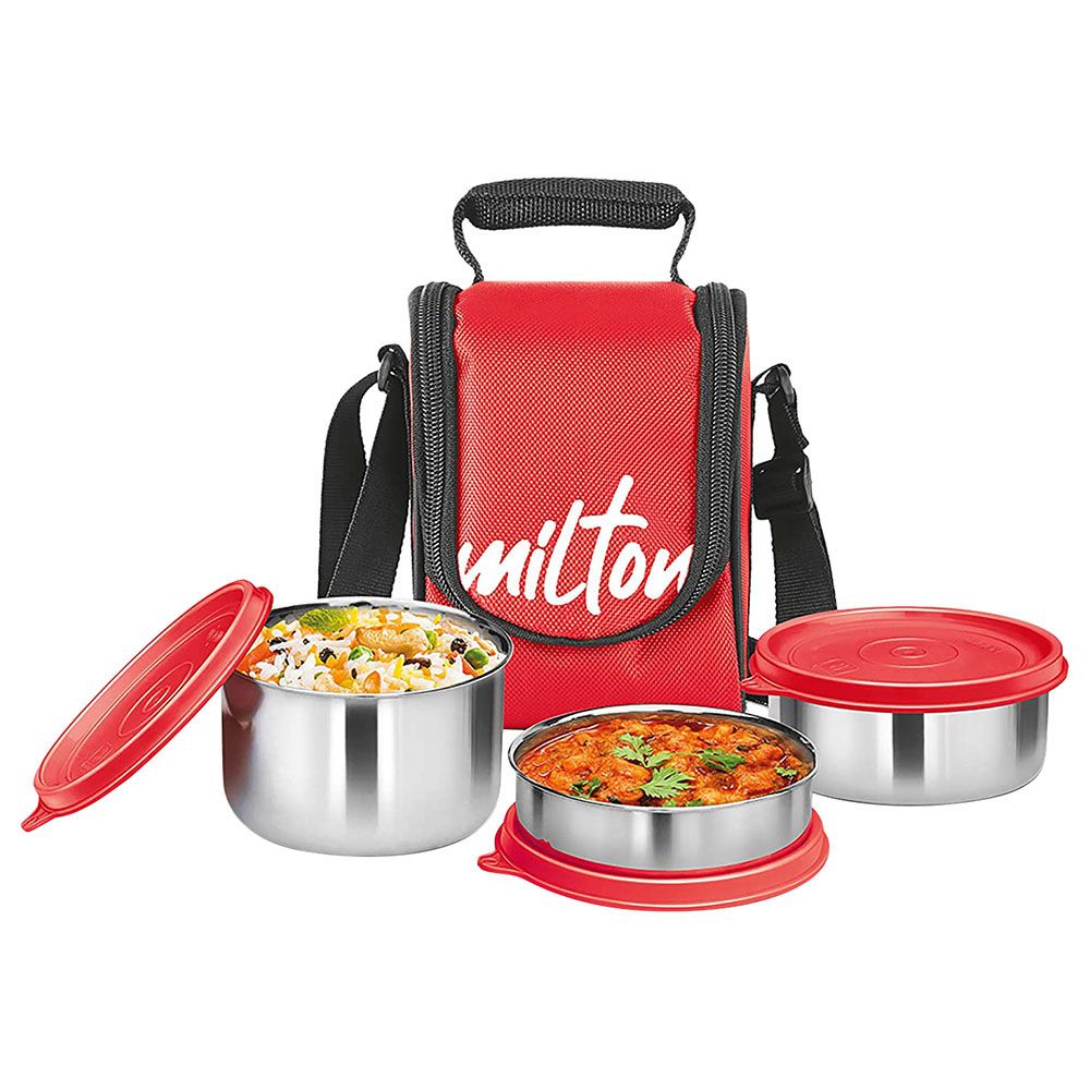 Milton - Tasty 3 Stainless Steel Containers w/ Lunch Bag - Red