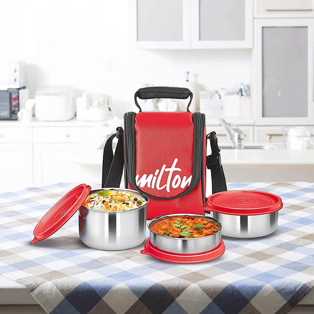 Milton - Tasty 3 Stainless Steel Containers w/ Lunch Bag - Red