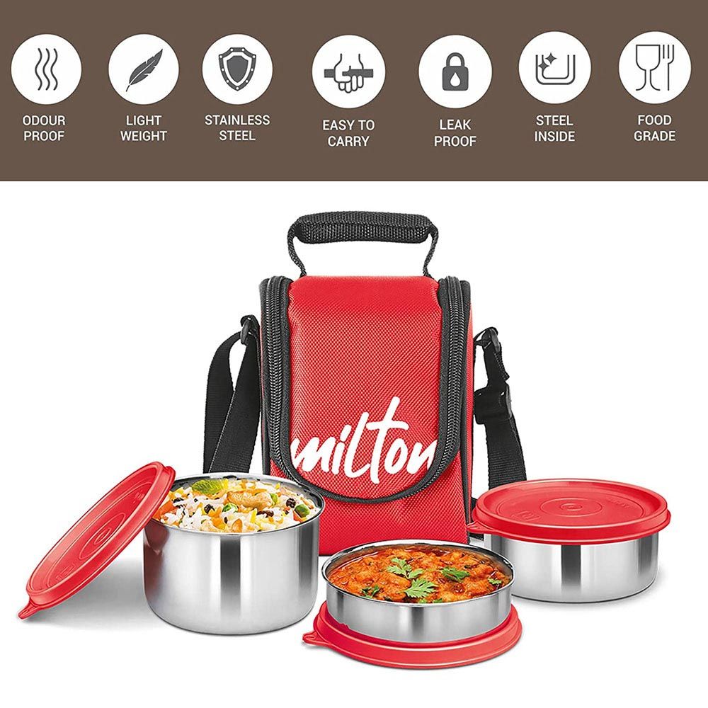 Milton - Tasty 3 Stainless Steel Containers w/ Lunch Bag - Red