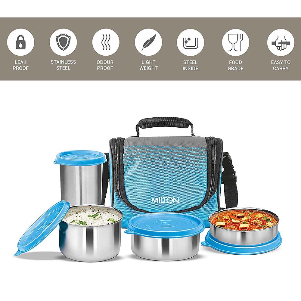 Milton - Tasty 3 Stainless Steel Containers Lunch Bag w/ Tumbler - Cyan