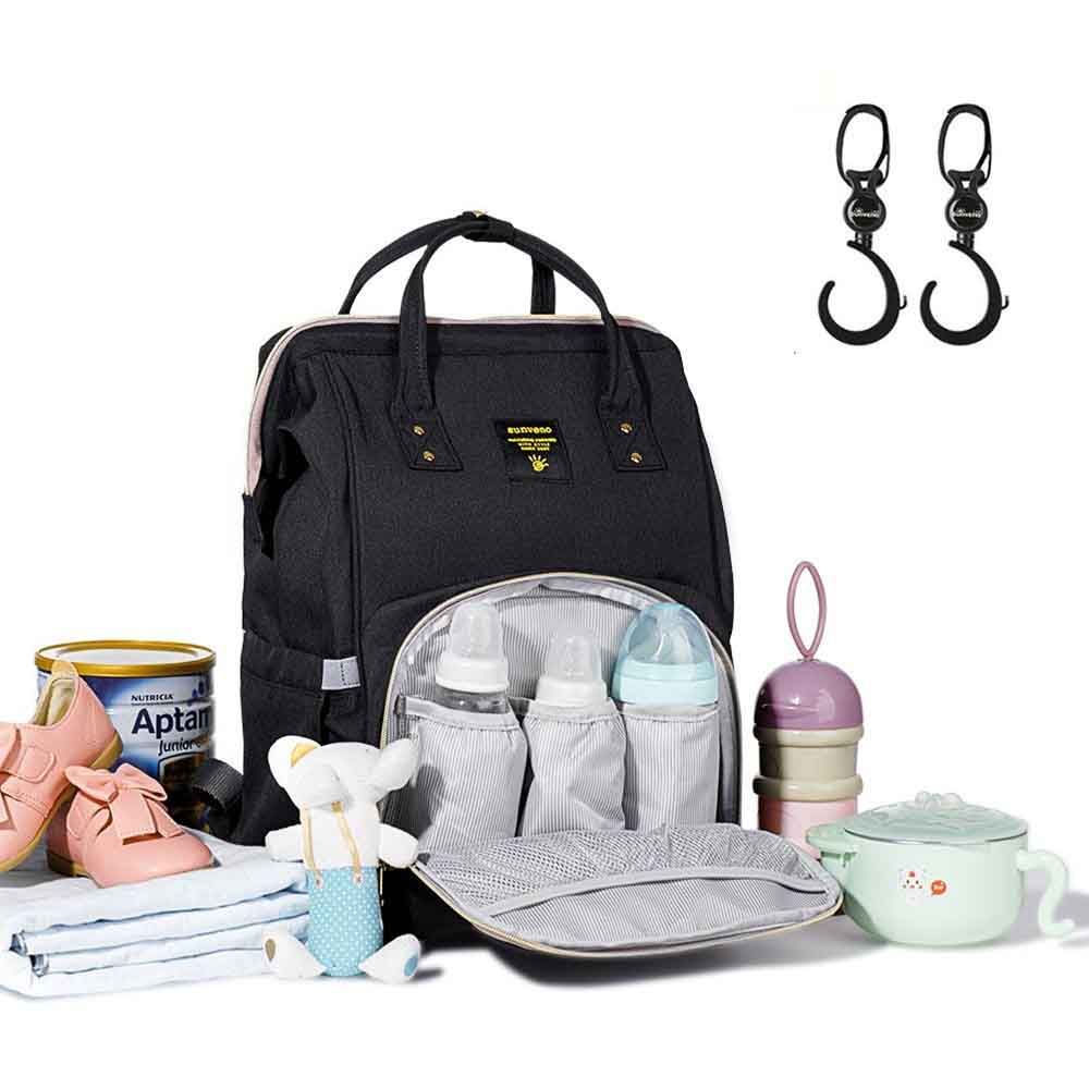 Sunveno - Diaper Bag with USB - Black + Hooks