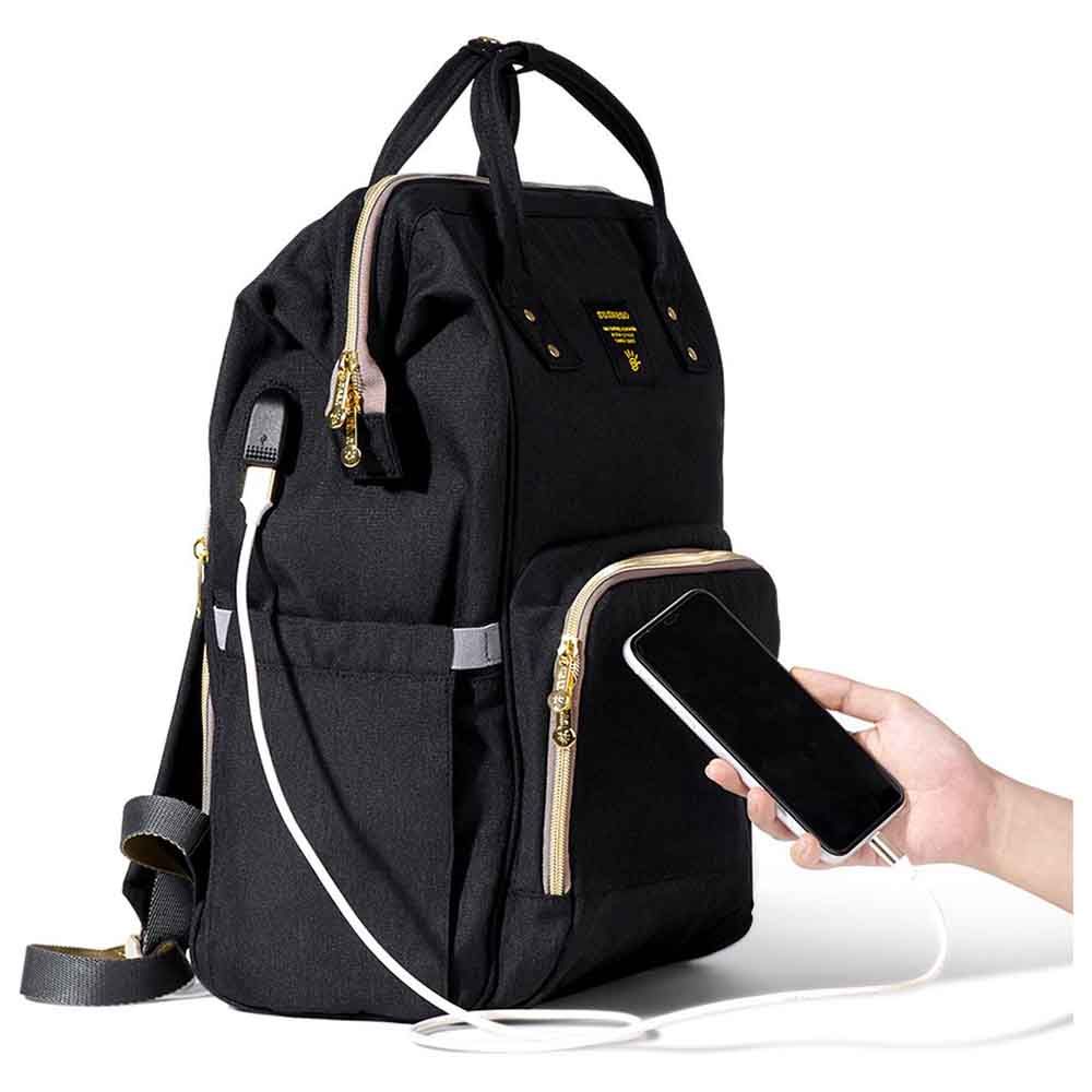 Sunveno - Diaper Bag with USB - Black + Hooks