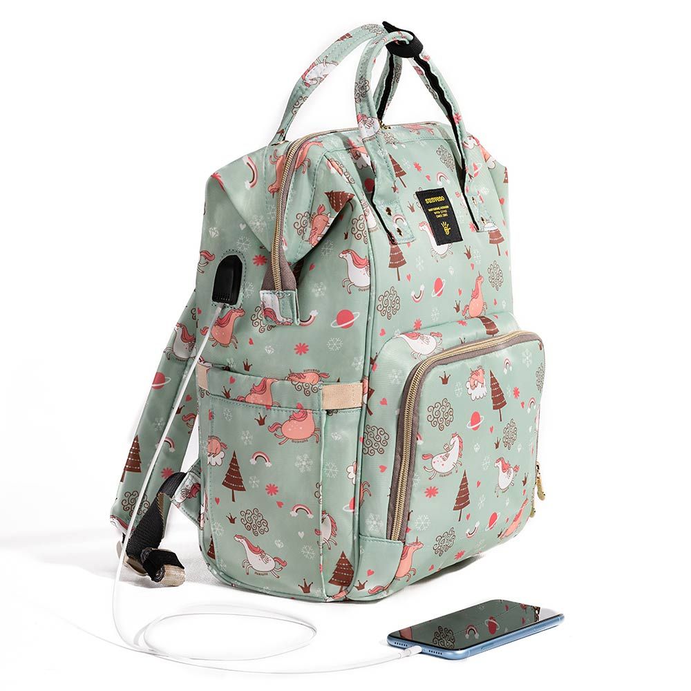 Sunveno - Diaper Bag with USB - Green Dream Sky