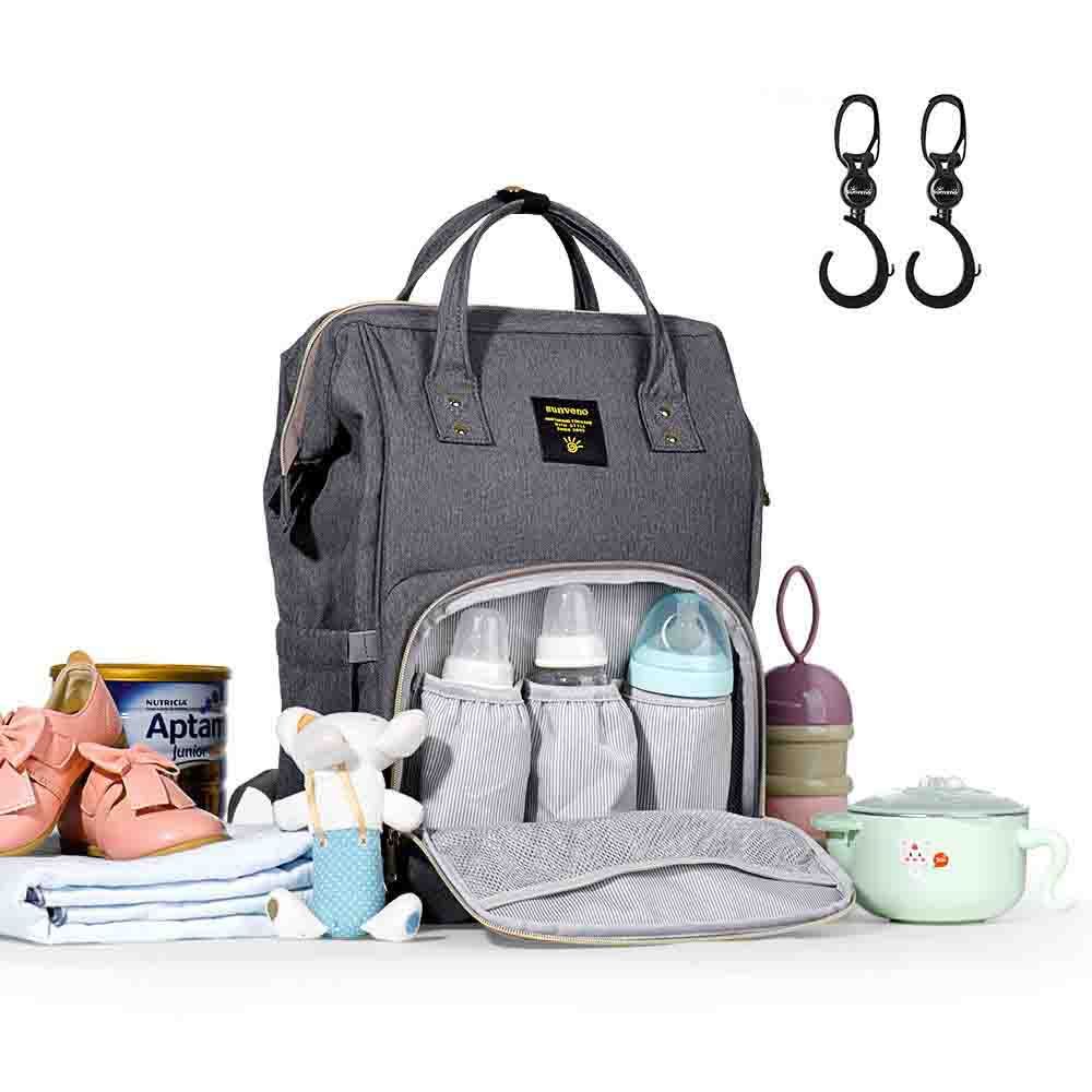 Sunveno - Diaper Bag with USB - Grey + Hooks