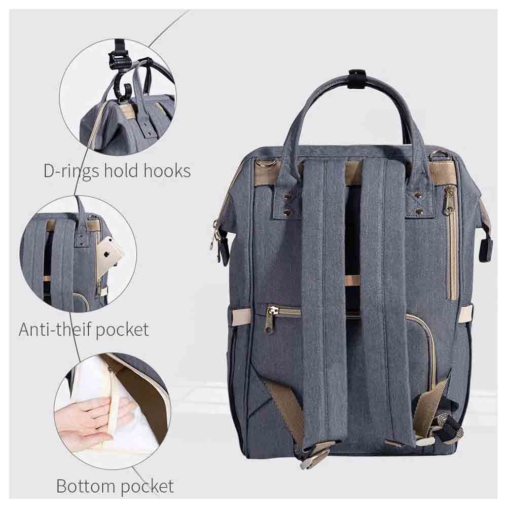 Sunveno - Diaper Bag with USB - Grey + Hooks