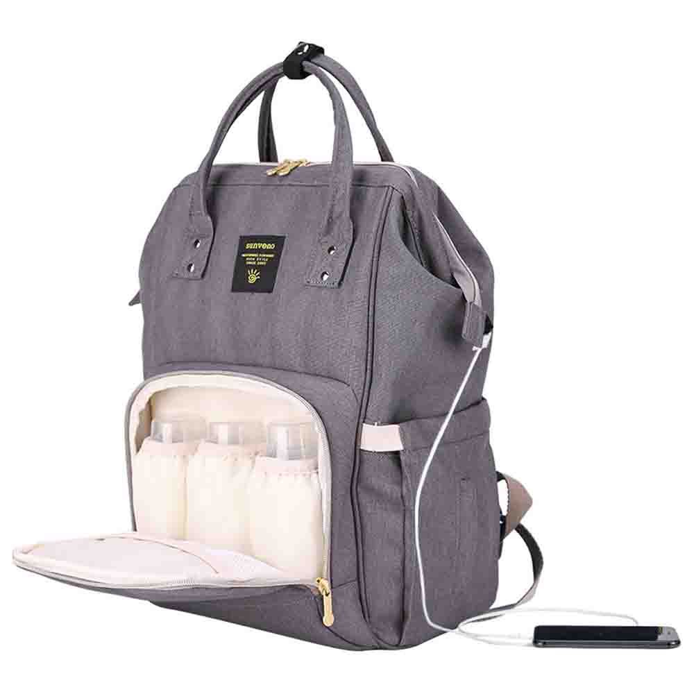 Sunveno - Diaper Bag with USB - Grey + Hooks