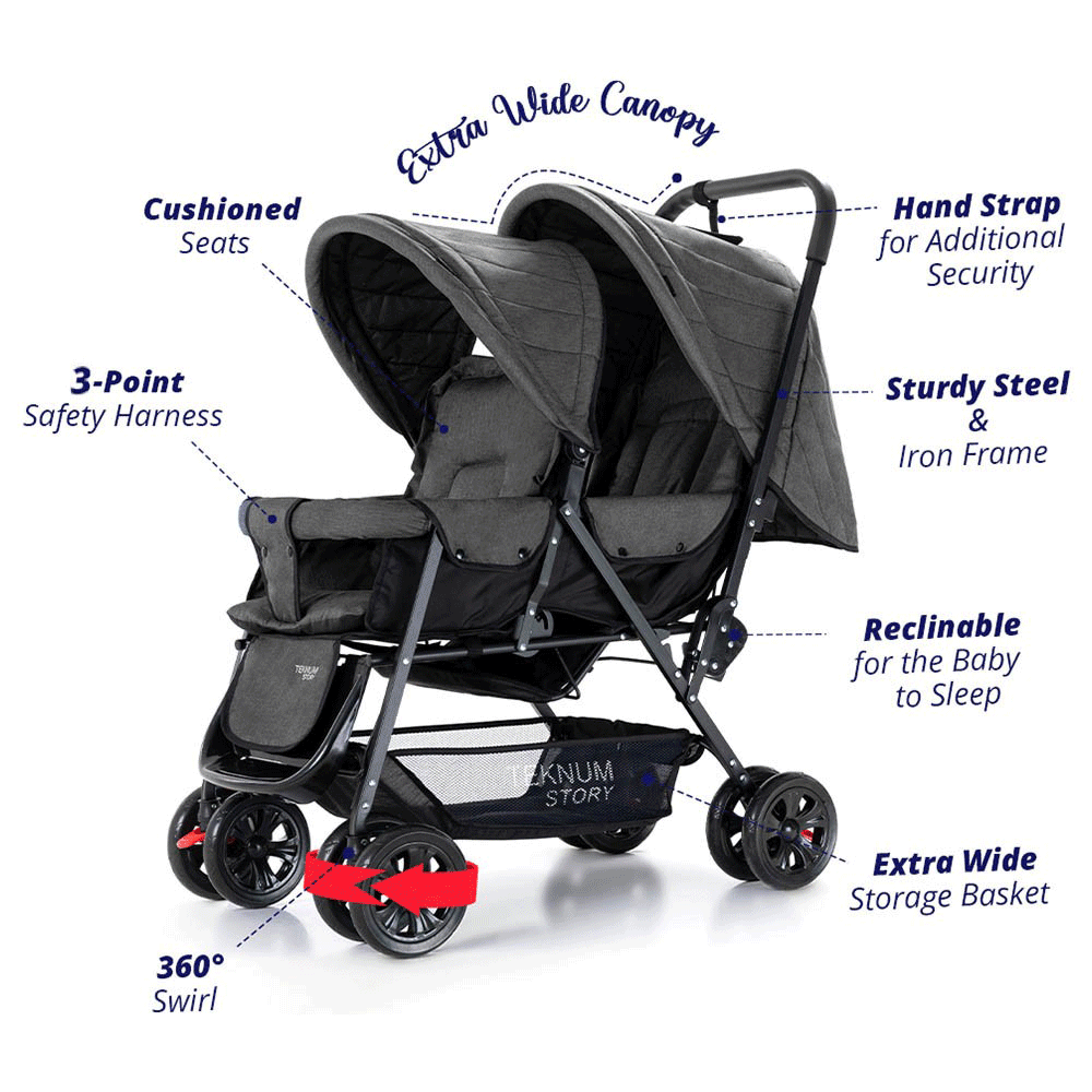 Teknum - Double Baby Stroller - Dark Grey