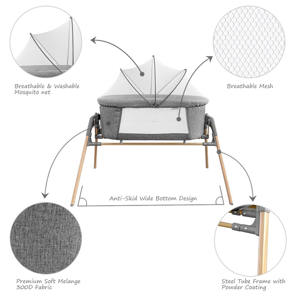 Teknum - 3-in-1 Baby Rocker Bassinet With Mosquito Net - Grey