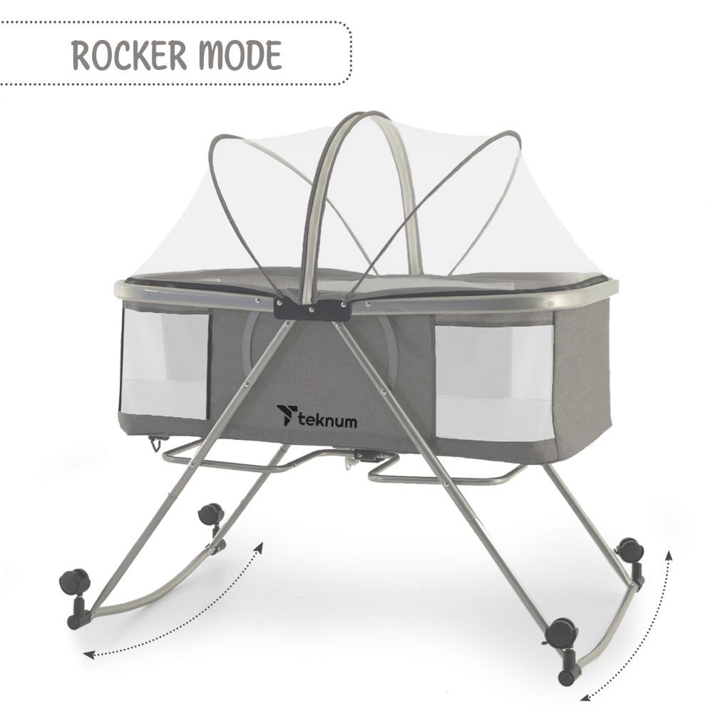 Teknum - 3-in-1 Baby Cot/Cradle W/ Mosquito Net & Wheels - Grey