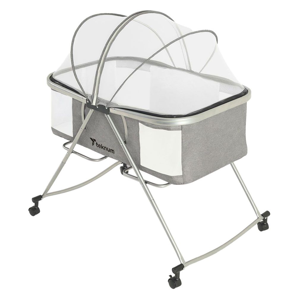 Teknum - 3-in-1 Baby Cot/Cradle W/ Mosquito Net & Wheels - Grey