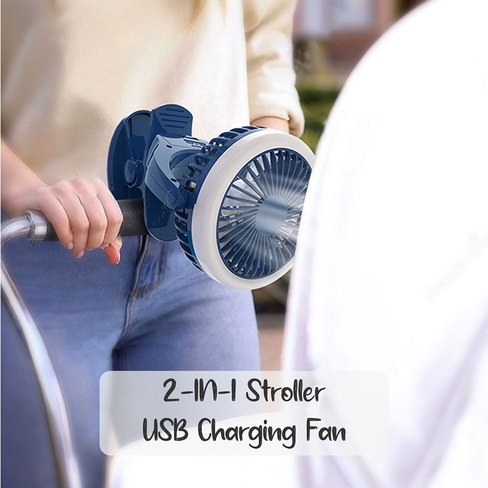 Teknum - 2-In-1 Stroller USB Charging Fan With Light - Blue