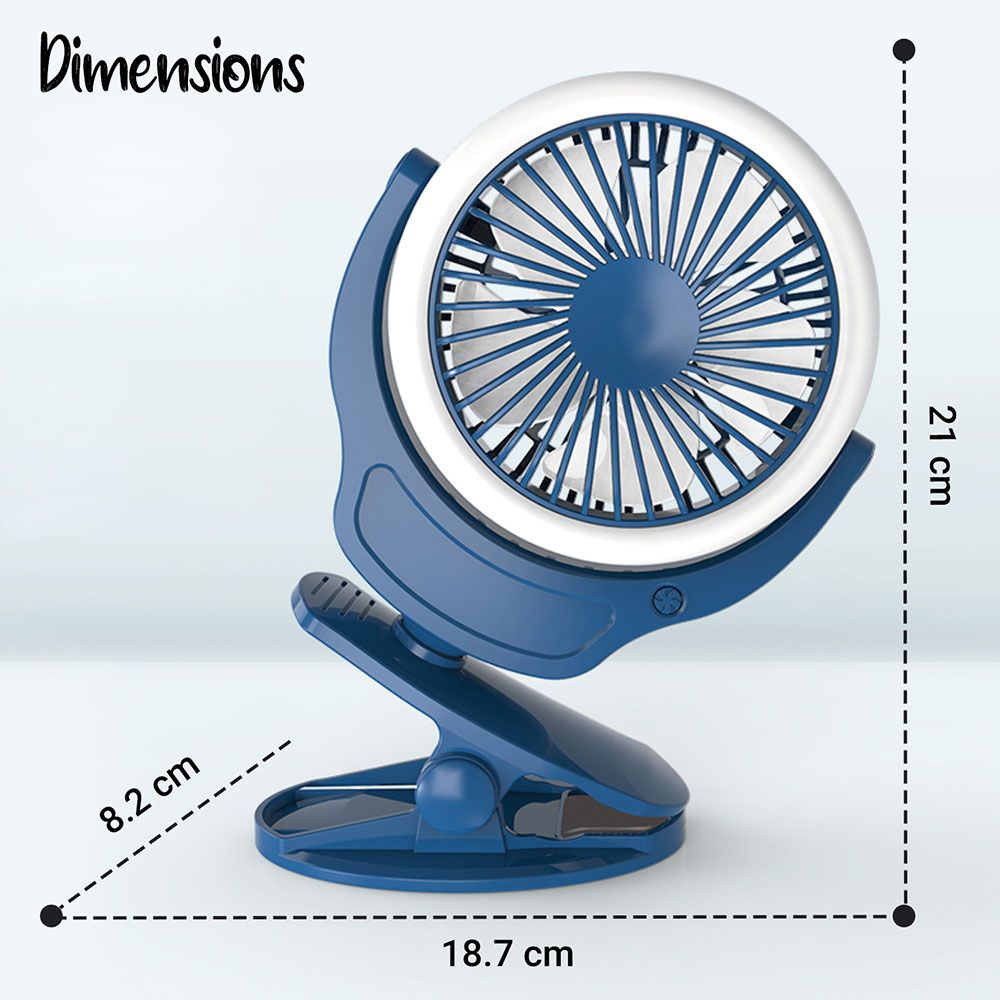 Teknum - 2-In-1 Stroller USB Charging Fan With Light - Blue