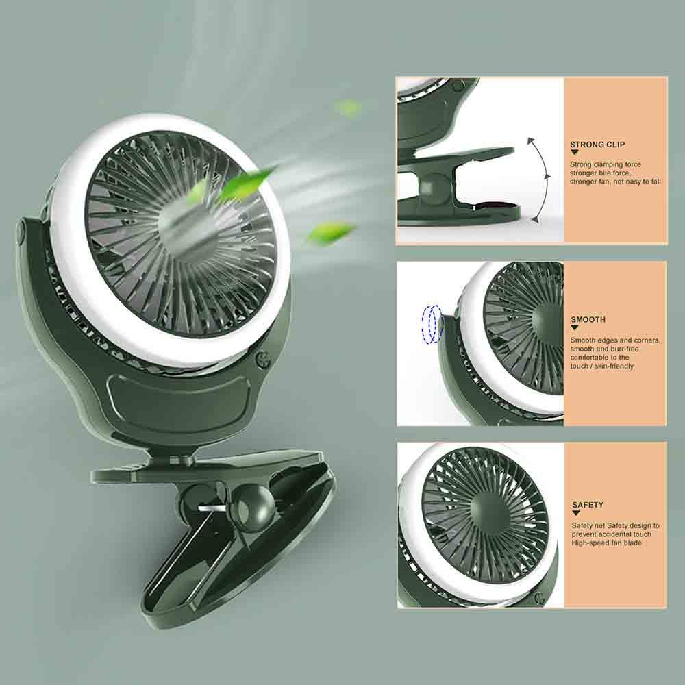 Teknum - 2-In-1 Stroller USB Charging Fan w/ Light - Green