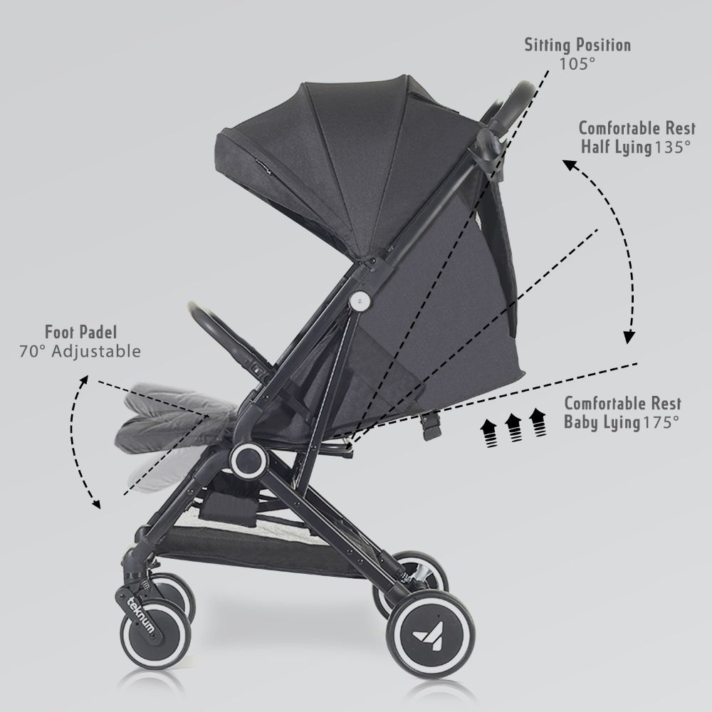 Teknum Travel Cabin Stroller with Coffee Cup Holder - Black