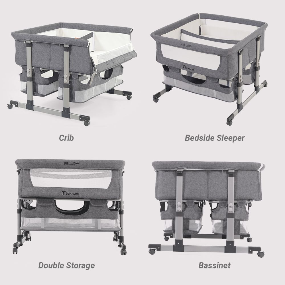 Teknum -Twin Bedside Fellow Crib - Grey