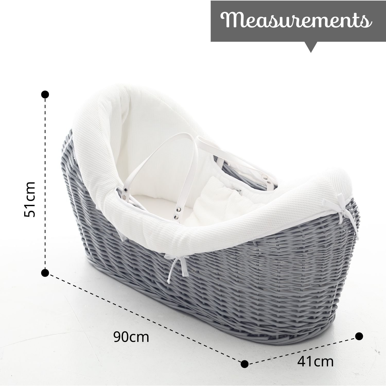 Teknum - Infant Wicker Pod Moses Basket W/ Waffle Beddings - Grey