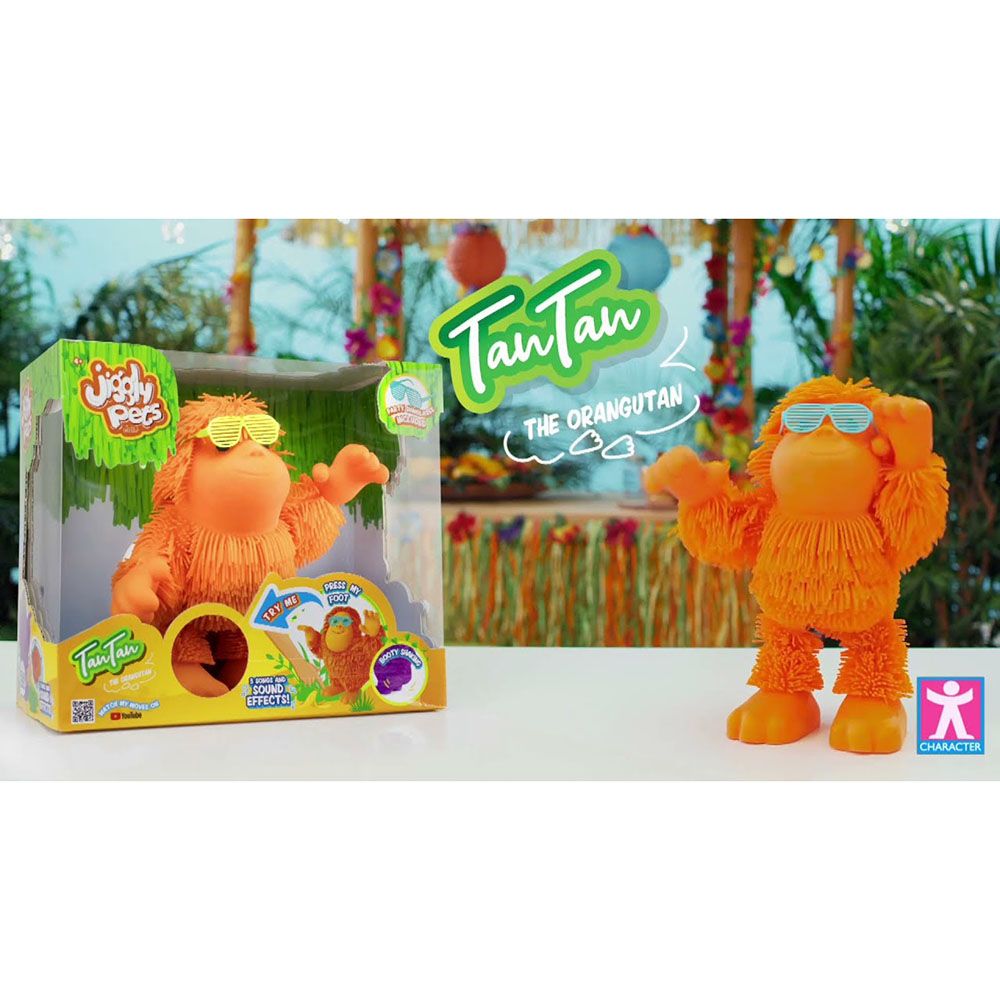 Jiggly Pup - Tan Tan Rubbery Dancing Orangutan - 25cm - Orange