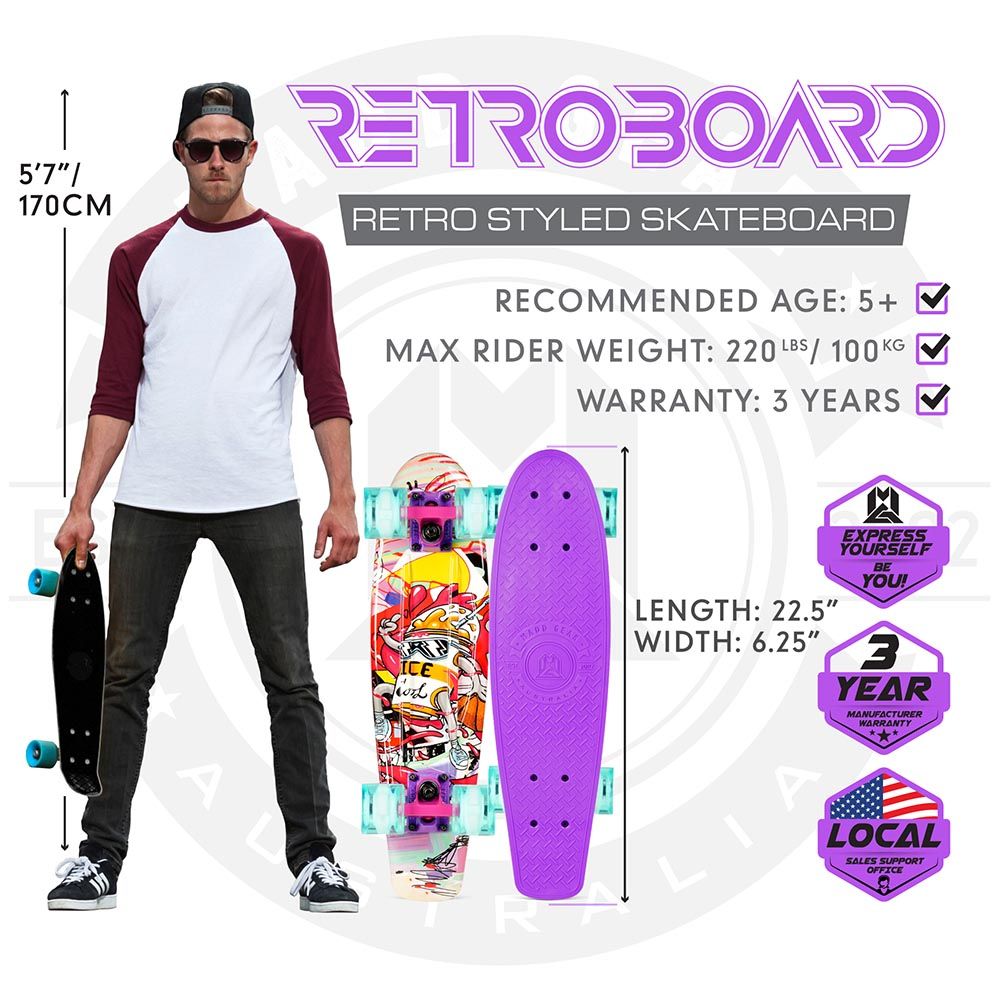 Madd Gear - Baller Retro Skateboard 22-inch W/Led Wheels