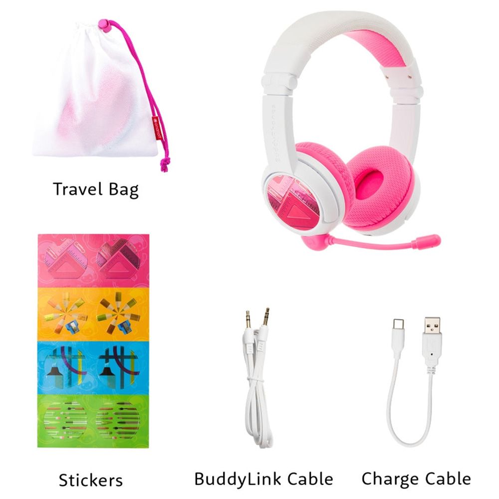 BuddyPhones - SchoolPlus Wireless Headphones With Boom Mic - Pink