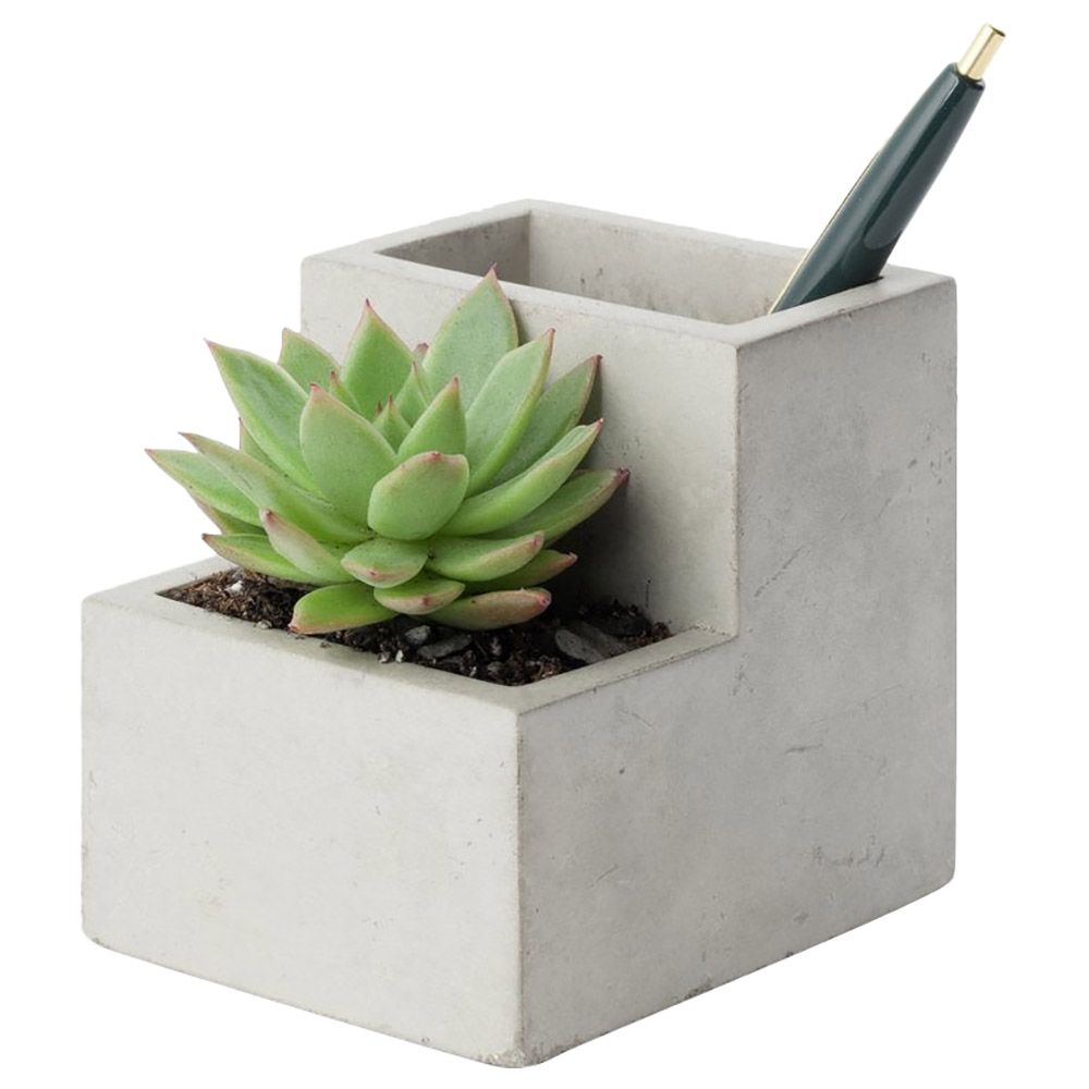 Kikkerland - Concrete Small Planter And Pen Holder - Grey