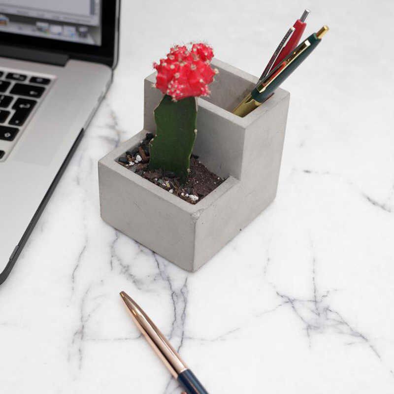 Kikkerland - Concrete Small Planter And Pen Holder - Grey