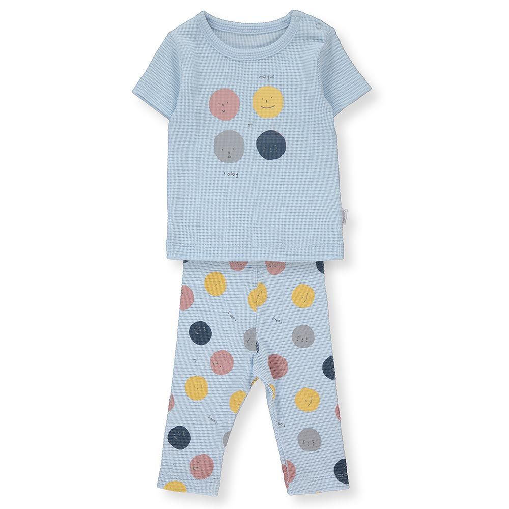 Bebetto - 2pc-Set - T-Shirt & Polka Dot Pants - Sky Blue