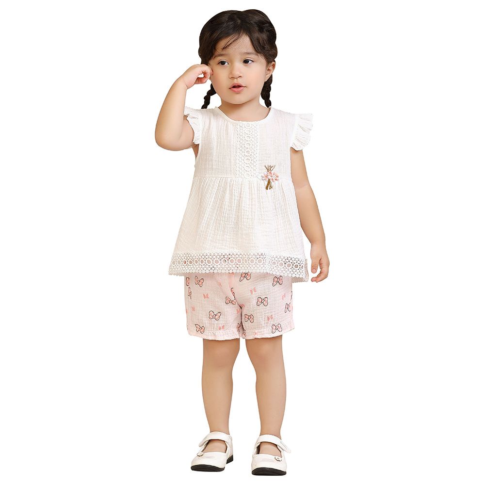 Smart Baby - 2pc-Set - Baby Girl Top & Shorts - White/Pink