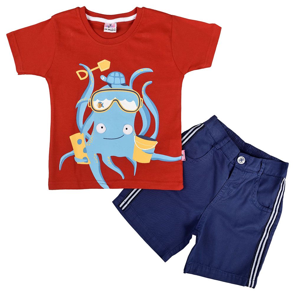 Smart Baby - 2pc-Set - Baby Boy T-Shirt & Bermuda - Red/Blue