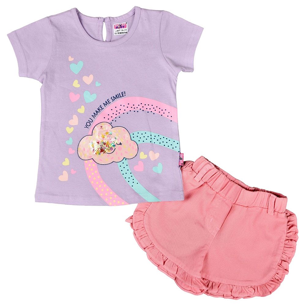 Smart Baby - 2pc-Set - Baby Girl Top & Shorts - Purple/Pink