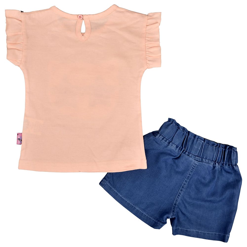 Smart Baby - 2pc-Set - Baby Girl Top & Shorts - Peach/Blue