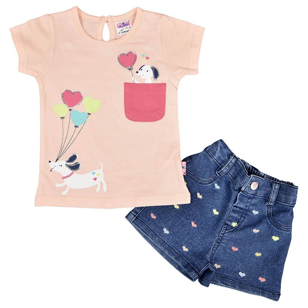 Smart Baby - 2pc-Set - Baby Girl Top & Shorts - Blue/Peach