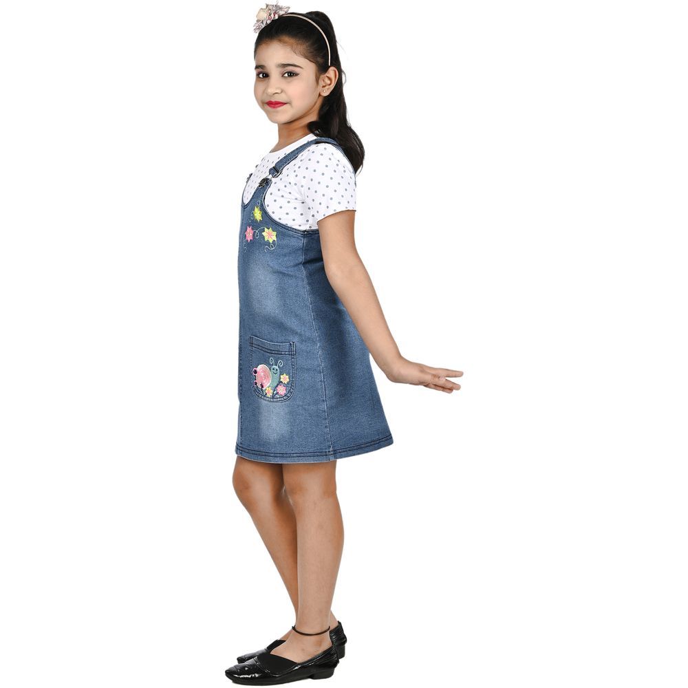 Flower Girl - 2pc-Set - Printed Top & Dungaree Dress - Blue