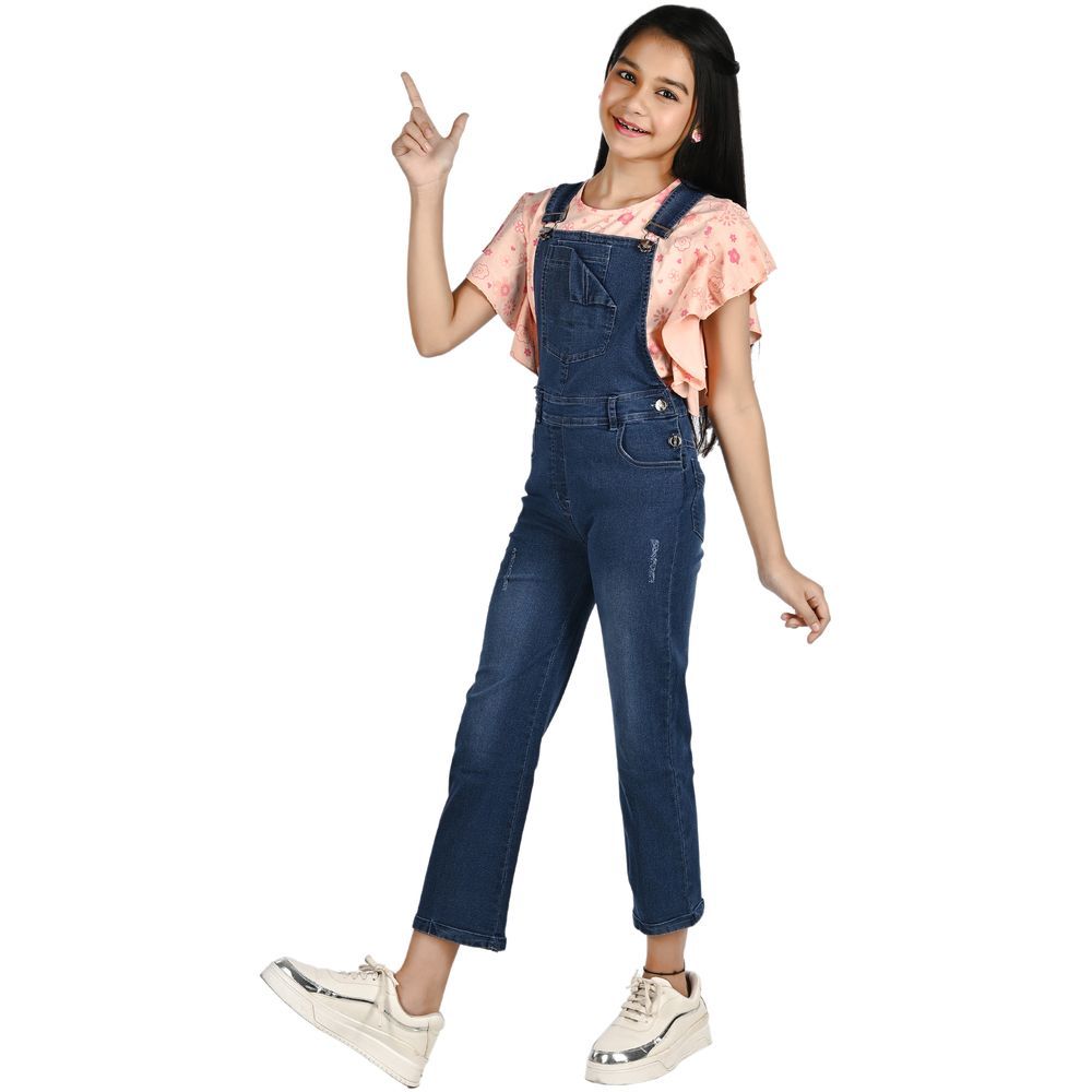 Flower Girl - Girl Full Length Denim Dungaree - Blue