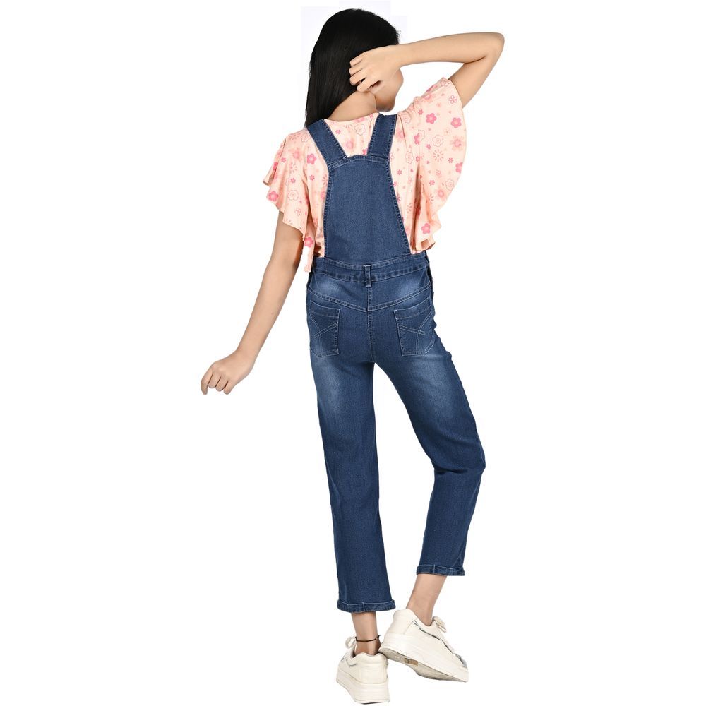 Flower Girl - Girl Full Length Denim Dungaree - Blue