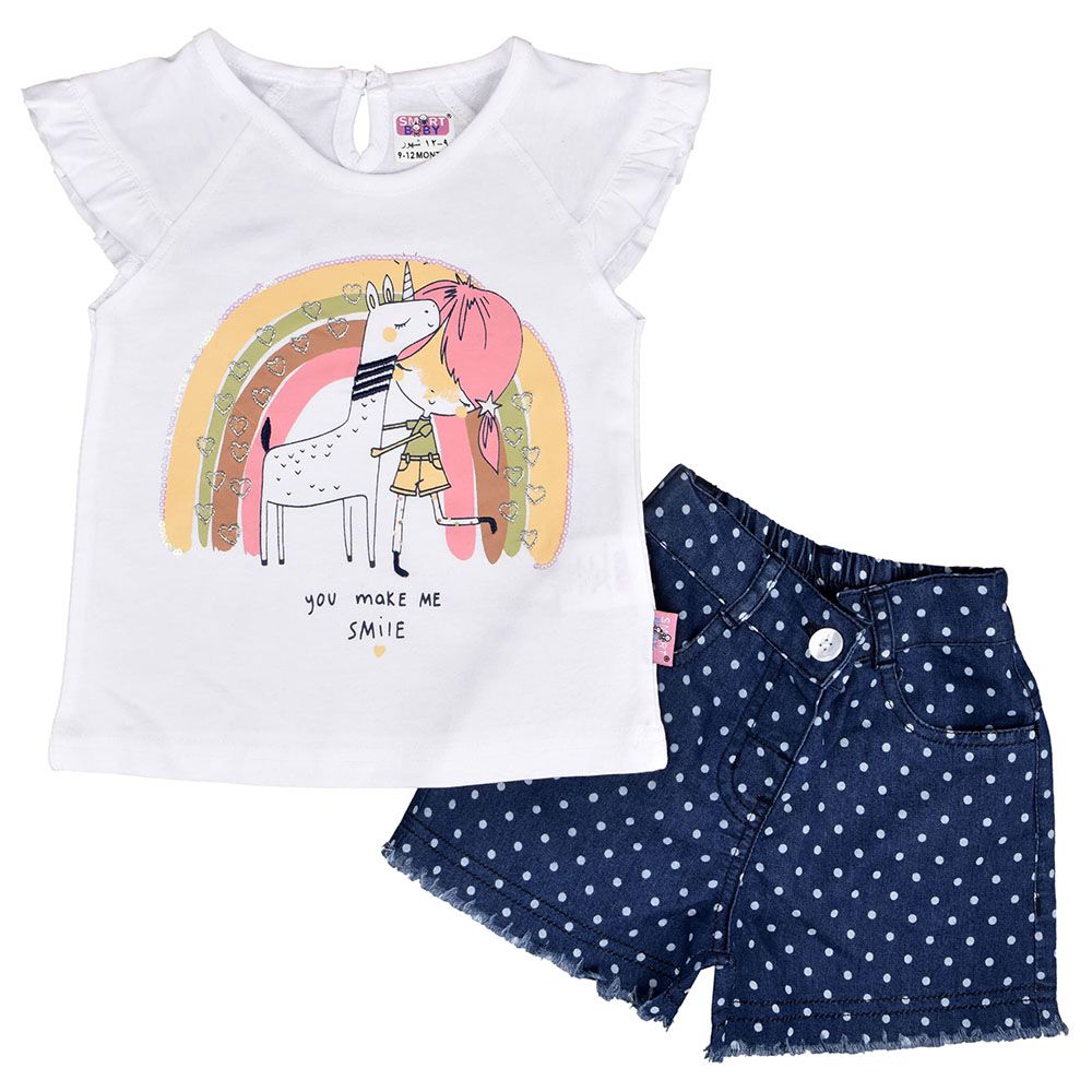 Smart Baby - 2pc-Set - Baby Girl Top & Shorts - White/Blue