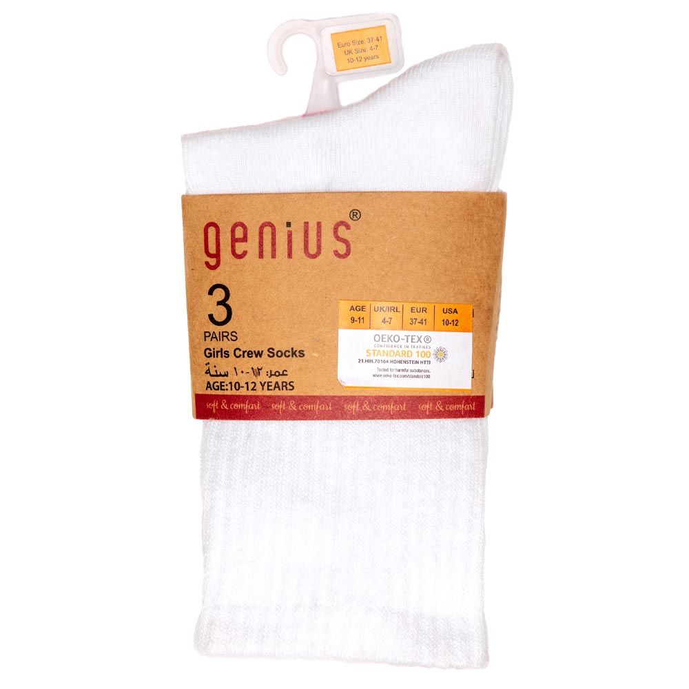 Genius - Girls Crew Socks - Pack Of 3 - White