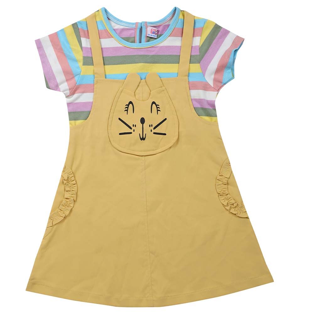 Smart Baby - Baby Girl Dungaree Dress - Mustard