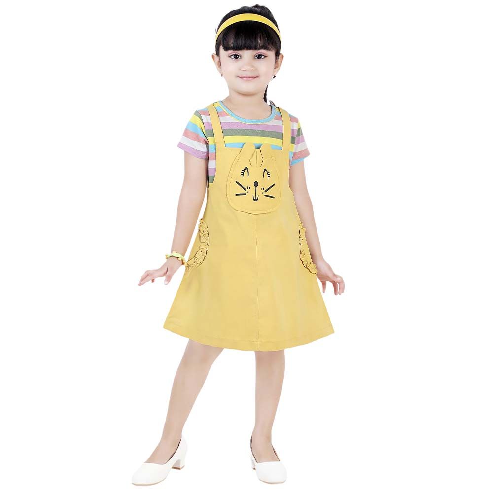 Smart Baby - Baby Girl Dungaree Dress - Mustard