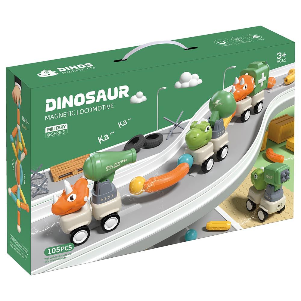 Little Learners - Magnetic Dinosaur Military Car Set - 105pcs (Exclusive)