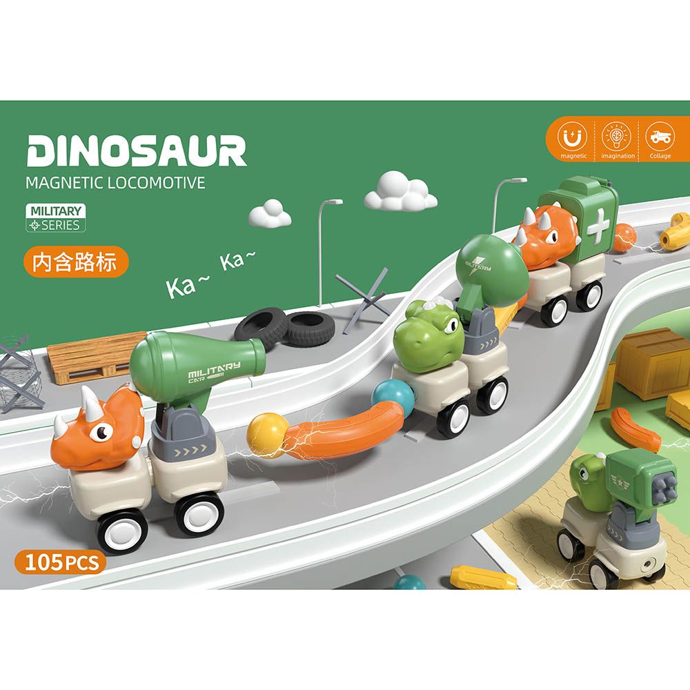 Little Learners - Magnetic Dinosaur Military Car Set - 105pcs (Exclusive)