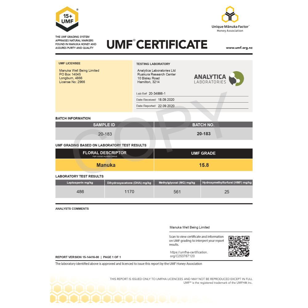 Certified Manuka Honey UMF 15 + MGO 550+ ,New Zealand's Finest 450g